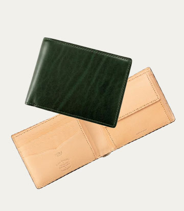 革アイテムキプリスのルーガショルダー&フルベジタブルタンニンレザー　小銭入れ付き札入れ