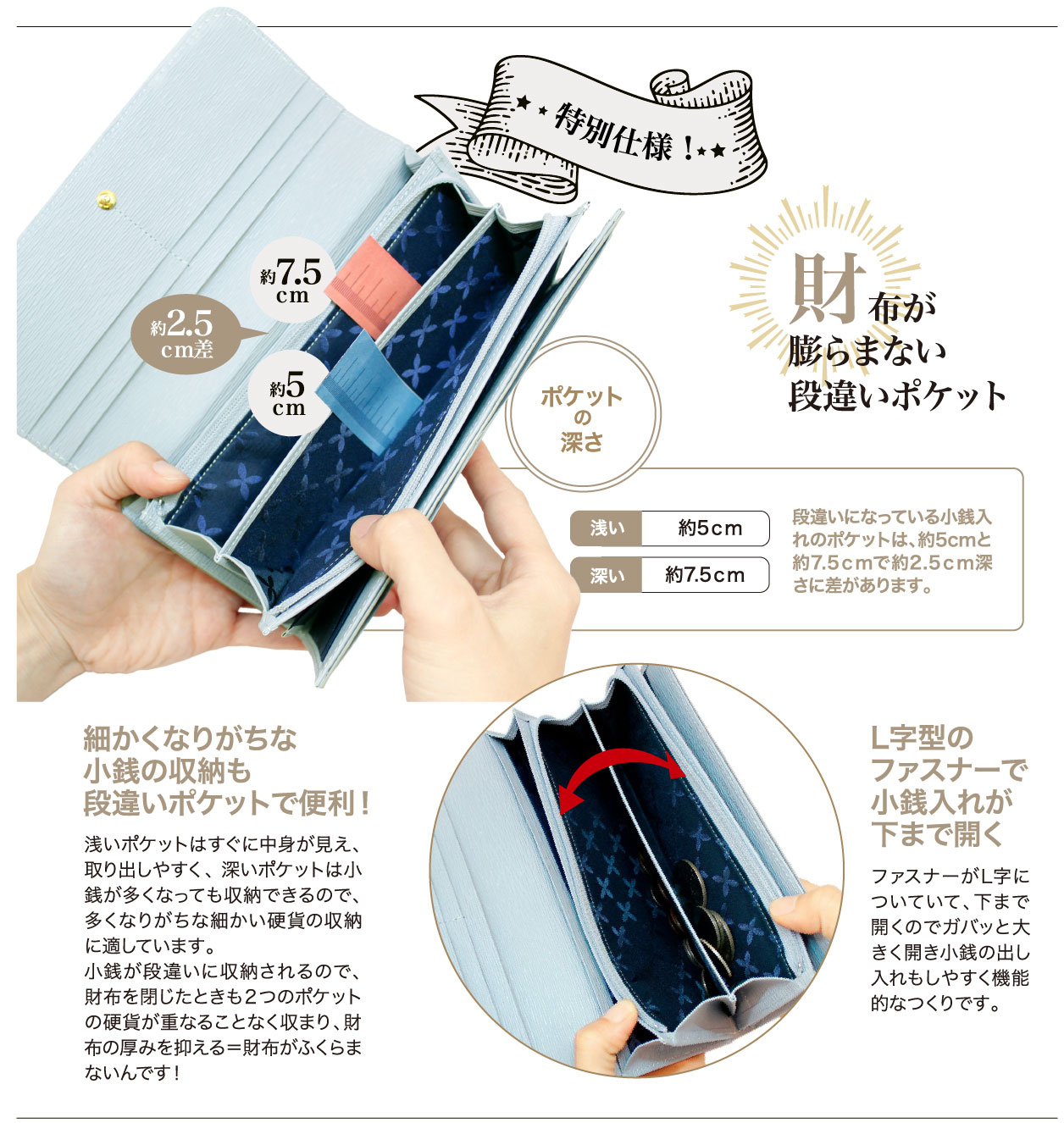 キプリス リサッカ かぶせハニーセル長財布リサッカ。クラシックなデザインのブランドロゴ&ゴールドの金具。