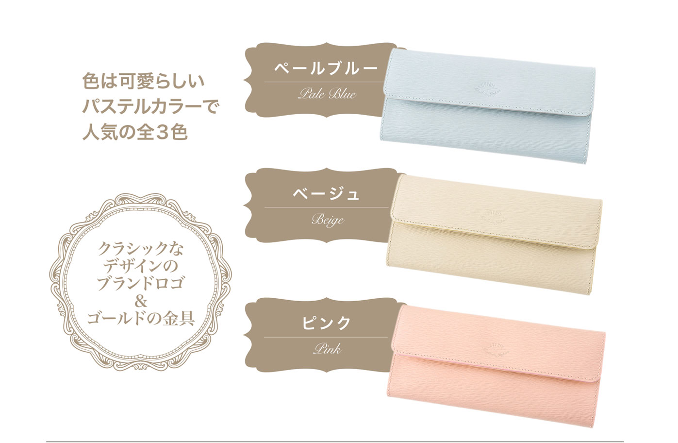 キプリス リサッカ ギャルソンハニーセル長財布リサッカ。クラシックなデザインのブランドロゴ&ゴールドの金具。