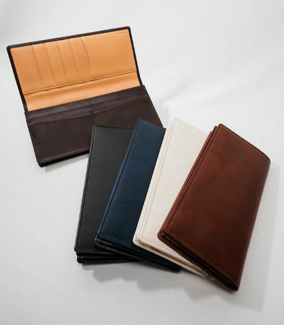 ファスナー付通しマチ長財布 シラサギレザー