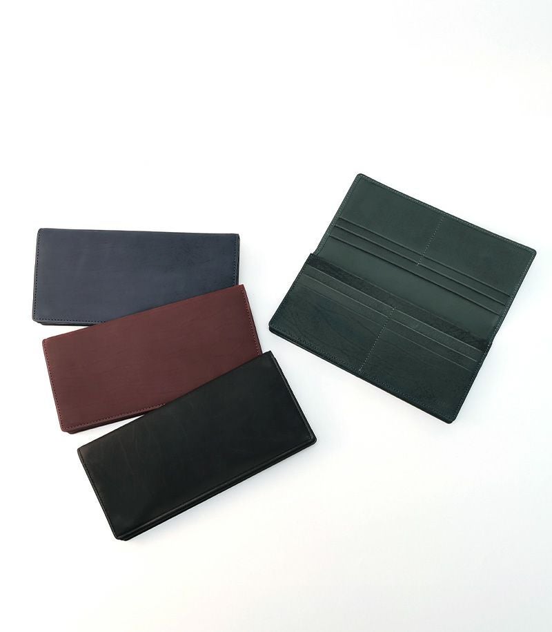 ファスナー付通しマチ長財布｜レーニアカーフ ｜グリーン