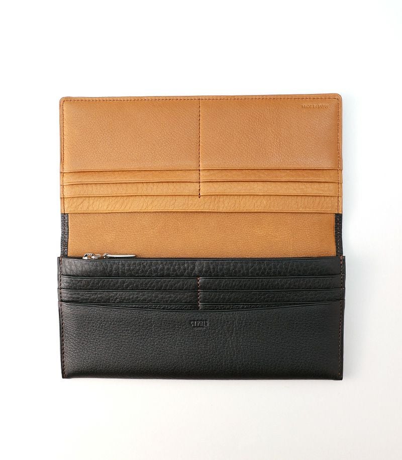 ファスナー付ササマチ長財布｜シルキーキップ ｜ブラック