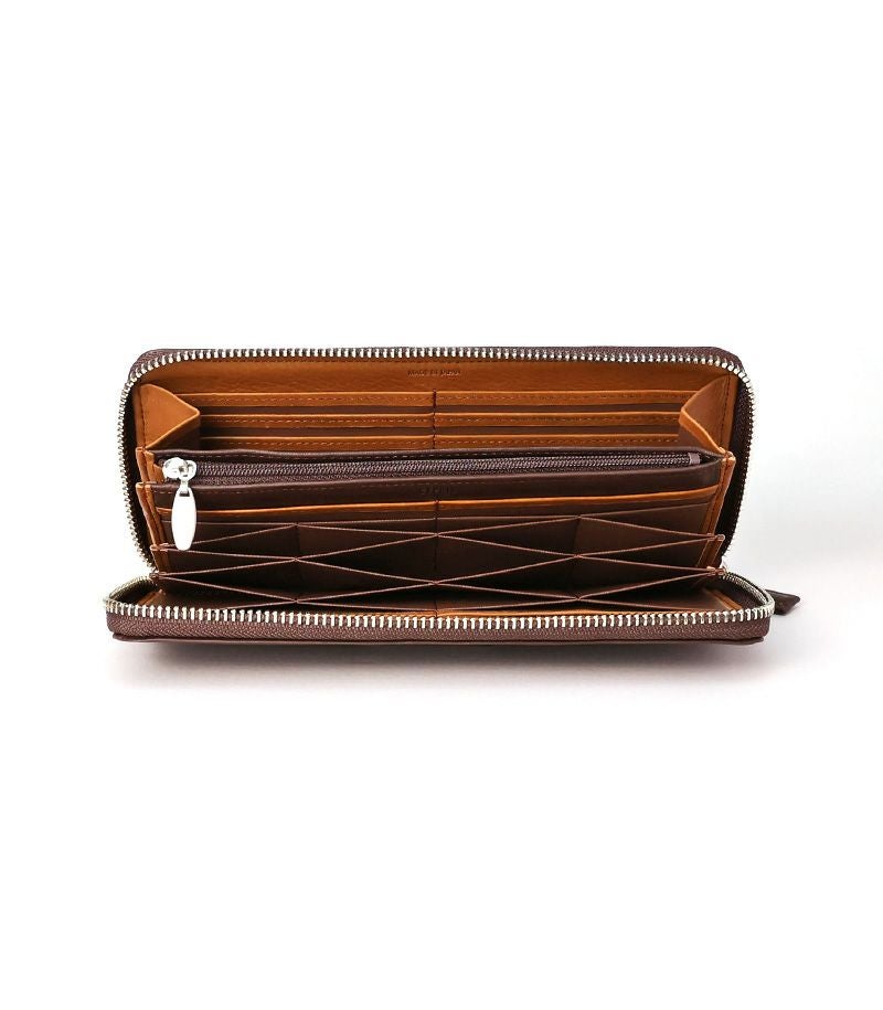 ラウンドファスナーハニーセル長財布｜シルキーキップ ｜チョコ