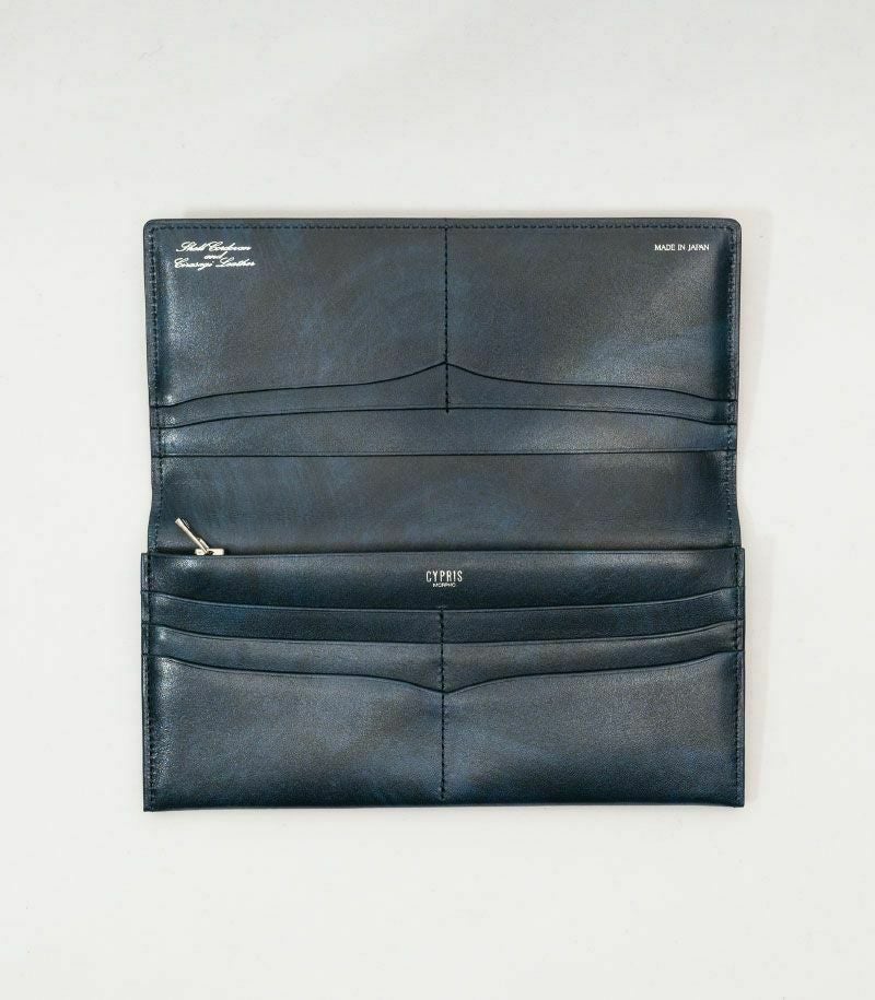 ファスナー付ササマチ長財布｜コードバン＆シラサギレザーコードバン