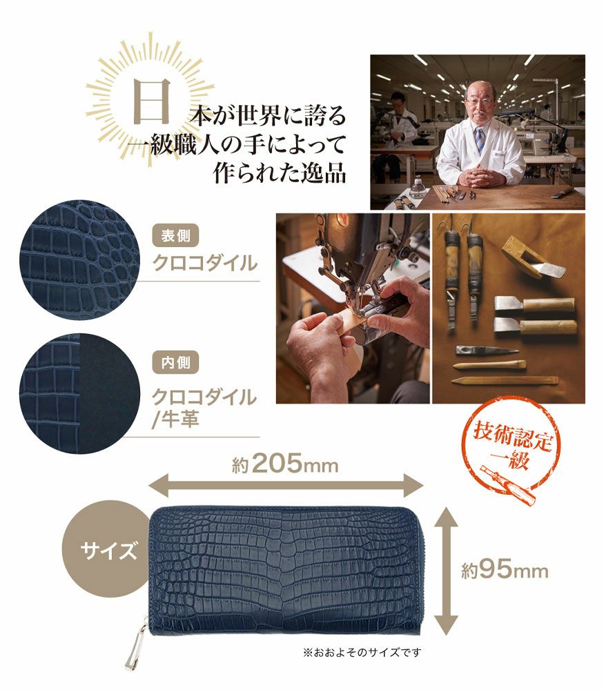 ラウンドファスナーハニーセル長財布｜マットクロコダイル｜キプリスの
