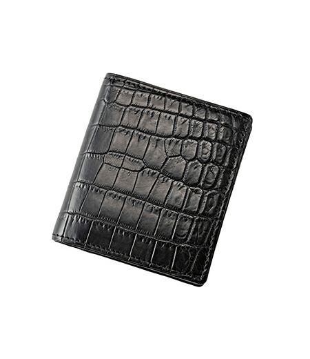 箱なし未使用 キプリス 札入れ クロコダイルレザー 二つ折り財布 黒 コンパクト札入れ｜マットクロコダイル｜キプリスのクロコダイル革財布