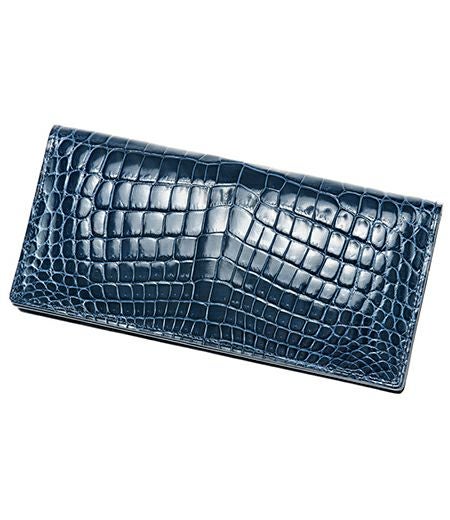 ⑤☆優良品☆モノグラム♪札入れ&長財布♧マチ無し★ワイドタイプ 通しマチ長財布｜クロコダイル＆シラサギレザー |革製品CYPRIS