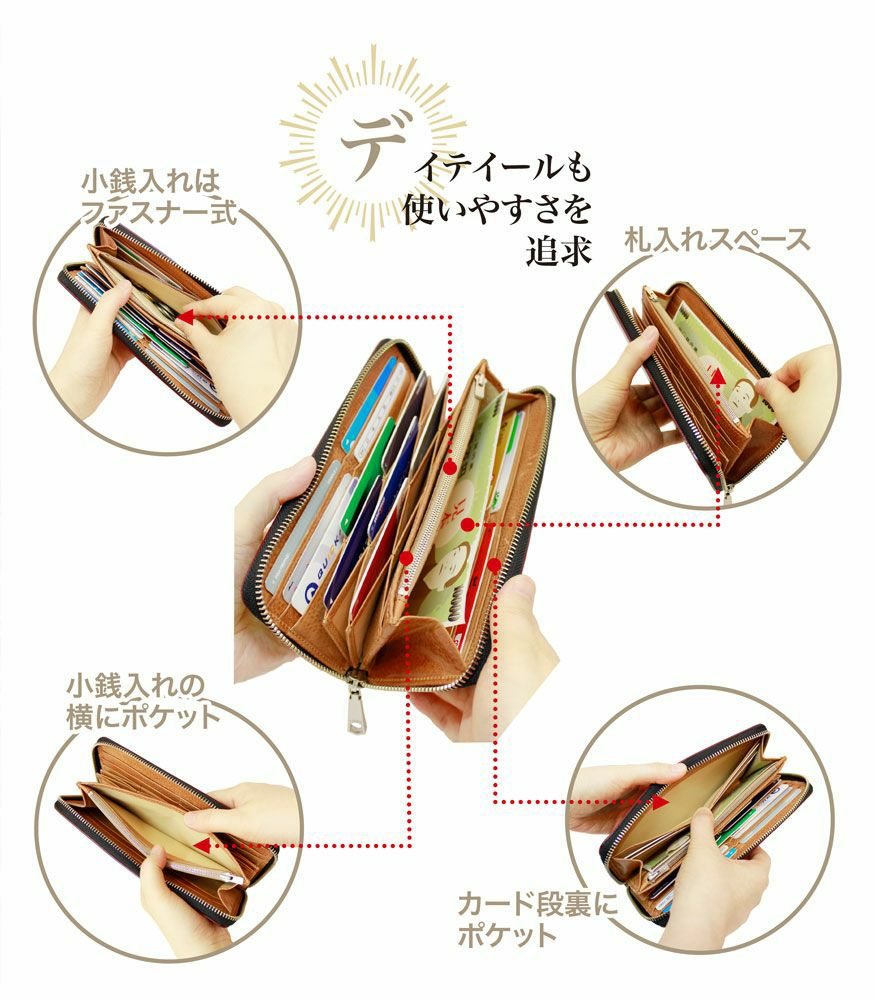 ラウンドファスナーハニーセル長財布｜オイルシェルコードバン＆ヴァ